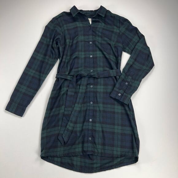Abercrombie & Fitch Belted Plaid Flannel Shirt Dress Blue Green Size ST - Picture 5 of 9